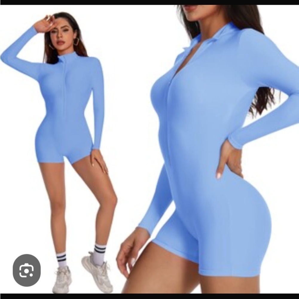 Blue Long Sleeve Zip-Up Bodysuit